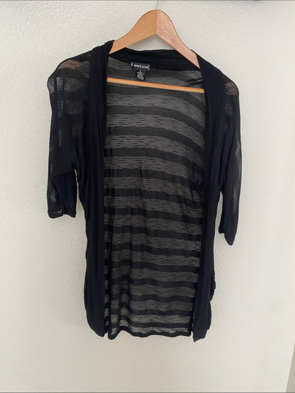 Wet Seal Black Sheer Striped Open Cardigan